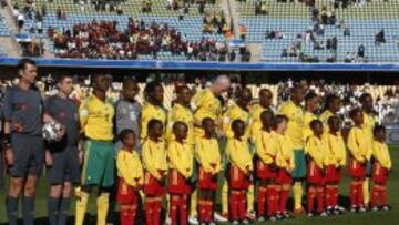 La selecci&oacute;n sudafricana durante la Copa COnfederaciones de 2009. 