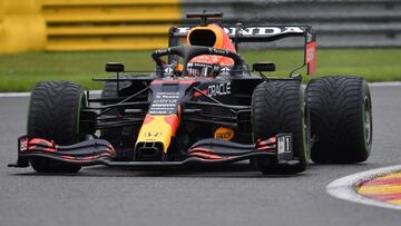 Red Bull's Dutch driver Max Verstappen drives during the third practice session of the Formula One Belgian Grand Prix at the Spa-Francorchamps circuit in Spa on August 28, 2021. (Photo by JOHN THYS / AFP)