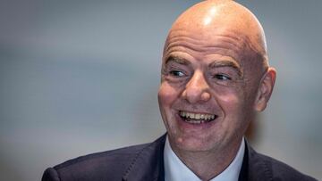 President of the International Federation of Football Association (FIFA) Gianni Infantino smiles during a break at the 43rd CAF General Assembly, on March 12, 2021 in Rabat (Photo by FADEL SENNA / AFP)