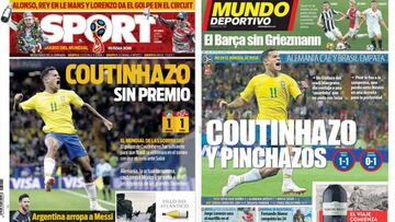 Portadas de los diarios Sport y Mundo Deportivo del día 18 de junio de 2018.
