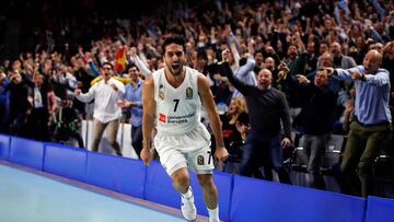 GRAF6637. MADRID, 13/12/2018.- El base argentino del Real Madrid Facundo Campazzo celebra una acción en el partido ante el Barcelona Lassa de la Euroliga que se disputa esta noche en el Wizink Center de Madrid. EFE/ Javier Lopez Hernandez