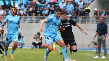 Futbol, Deportes Iquique vs Colo Colo.
Fecha 14, Campeonato Nacional 2024.
El jugador de Deportes Iquique Agustin Nadruz disputa el balon contra Leonardo Gil de Colo Colo durante el partido de primera division disputado en el estadio Tierra de Campeones de Iquique, Chile.
25/05/2024
Alex Diaz/Photosport
Soccer, Deportes Iquique vs Colo Colo.
Date 14, National Championship 2024.
Deportes Iquique's player Agustin Nadruz disputes the ball against Leonardo Gil of Colo Colo during the first division match played at the Tierra de Campeones stadium in Iquique, Chile.
25/05/2024
Alex Diaz/Photosport