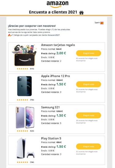 La falsa encuesta de Amazon con regalos, nueva estafa por redes
