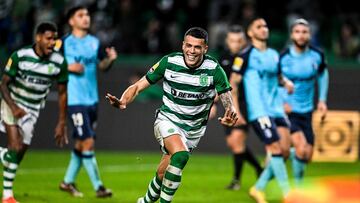 Pedro Porro celebra el gol de la victoria sobre el Vizela.