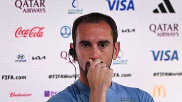 Uruguay's defender #03 Diego Godin attends a press conference at the Qatar National Convention Center (QNCC) in Doha on November 23, 2022, on the eve of the Qatar 2022 World Cup football match between Uruguay and South Korea. (Photo by Pablo PORCIUNCULA / AFP) (Photo by PABLO PORCIUNCULA/AFP via Getty Images)