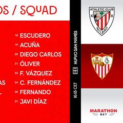 El Sevilla viaja a Bilbao sin Suso, Sergi Gómez e Idrissi