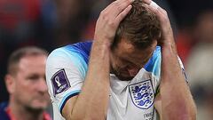 AL KHOR, QATAR - DECEMBER 10: Harry Kane of England reacts at full time during the FIFA World Cup Qatar 2022 quarter final match between England and France at Al Bayt Stadium on December 10, 2022 in Al Khor, Qatar. (Photo by Ian MacNicol/Getty Images)