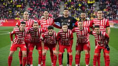 GIRONA, SPAIN - JANUARY 28: Players of Girona FC pose for a team photograph prior to the LaLiga Santander match between Girona FC and FC Barcelona at Montilivi Stadium on January 28, 2023 in Girona, Spain. (Photo by Alex Caparros/Getty Images)