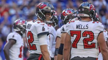 INDIANAPOLIS, IN - AUGUST 27: Tom Brady #12 of Tampa Bay Buccaneers is seen during the preseason game against the Indianapolis Colts at Lucas Oil Stadium on August 27, 2022 in Indianapolis, Indiana. (Photo by Michael Hickey/Getty Images)