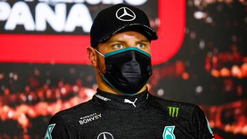 Formula One F1 - Spanish Grand Prix - Circuit de Barcelona-Catalunya, Barcelona, Spain - August 16, 2020 Mercedes' Valtteri Bottas during a press conference after the race FIA/Handout via REUTERS ATTENTION EDITORS - THIS IMAGE HAS BEEN SUPPLIED BY A THIRD PARTY. NO RESALES. NO ARCHIVES