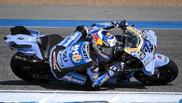BK8 Gresini Racing's Spanish rider Alex Marquez rides on the track during the first day of the 2026 MotoGP pre-season test at the Buriram International Circuit in Buriram on February 21, 2026. (Photo by Lillian SUWANRUMPHA / AFP)