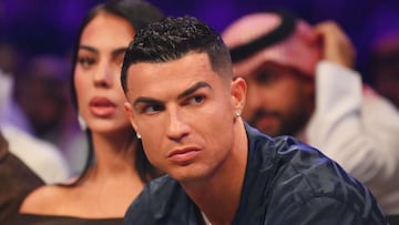 RIYADH, SAUDI ARABIA - OCTOBER 28: Cristiano Ronaldo looks on from ringside prior to the Heavyweight fight between Tyson Fury and Francis Ngannou at Boulevard Hall on October 28, 2023 in Riyadh, Saudi Arabia. (Photo by Justin Setterfield/Getty Images)