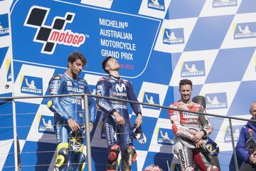 Andrea Iannone, Maverick Viñales y Andrea Dovizioso 