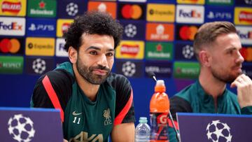 Liverpool's Mohamed Salah during a press conference as part of a media day at the AXA Training Centre in Liverpool ahead of the UEFA Champions League Final in Paris on Saturday. Picture date: Wednesday May 25, 2022. (Photo by Peter Byrne/PA Images via Getty Images)