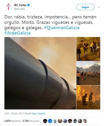 La solidaridad del mundo del deporte con los incendios de Galicia, Asturias y Portugal