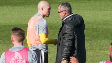 Pombo y Cervera, durante un entrenamiento del C&aacute;diz.