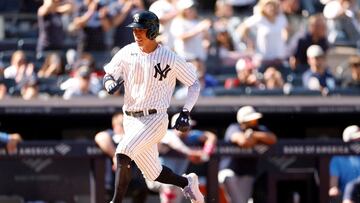 NEW YORK, NEW YORK - MAY 14: Oswaldo Cabrera #95 of the New York Yankees scores on an RBI single hit by Aaron Judge #99 (not pictured) during the seventh inning against the Tampa Bay Rays at Yankee Stadium on May 14, 2023 in the Bronx borough of New York City. Sarah Stier/Getty Images/AFP (Photo by Sarah Stier / GETTY IMAGES NORTH AMERICA / Getty Images via AFP)