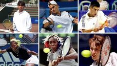 Rafa Nadal, Roger Federer, Novak Djokovic, Serena Williams, Venus Williams y Martina Hingis, en sus inicios en el tenis.