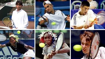 Rafa Nadal, Roger Federer, Novak Djokovic, Serena Williams, Venus Williams y Martina Hingis, en sus inicios en el tenis.