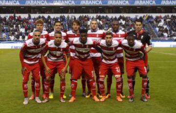 Partido Deportivo de La Coruña-Granada. Once del Granada. De pie: Peñaranda, Ricardo Costa, Krhin, Biraghi, Babin y Andrés Fernández. Agachados: Miguel Lopez, El Arabi, Success, Rochina y Doucoure.