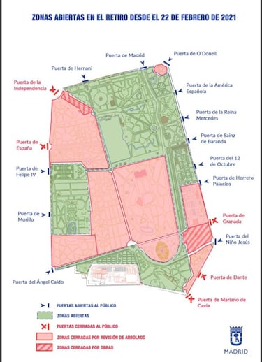 Reapertura de El Retiro hoy: zonas y puertas del parque abiertas tras Filomena