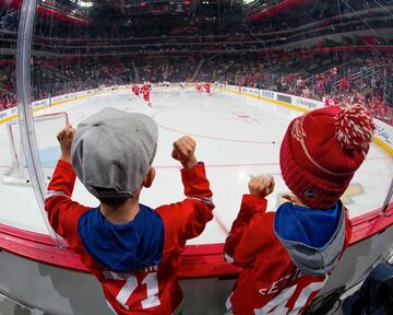 Dos jóvenes aficionados, Bennett y Rudy Roeske, animan a su equipo, los Detroit Red Wings, en su partido de la NHL ante los Nashville Predators. Pese a su apoyo, el equipo de Michigan perdió por 6-1 y ocupa el último lugar de la conferencia Este, la cual lideran los Washington Capitals. Los Saint Louis Blues mandan en el Oeste.