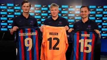 De izquierda a derecha, los tres fichajes del Barça: Carlsbogard, Nielsen y Wanne.