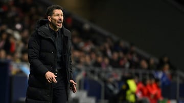 Atletico Madrid's Argentine coach Diego Simeone gestures on the touchline during the UEFA Champions League, league phase football match between Club Atletico de Madrid and Slovan Bratislava at the Metropolitano stadium in Madrid on December 11, 2024. (Photo by JAVIER SORIANO / AFP)