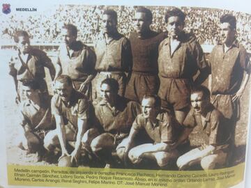 Felipe Marino vistió las camisetas de Sporting de Barranquilla, Medellín, Nacional, Bucaramanga y Cúcuta. En su paso por el fútbol colombiano entre 1953 y 1959, marcó un total de 150 goles. En esta foto es el último de la fila de abajo, de izquierda a derecha.