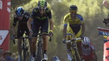 IMPONENTE. Alejandro Valverde cruz&oacute; la meta en Cumbres Verdes seguido de Chris Froome, Alberto Contador y Purito Rodr&iacute;guez.
 