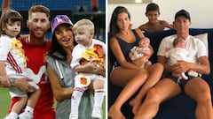 Imágenes de Sergio Ramos con Pilar Rubio y sus dos hijos y de Cristiano Ronaldo con Georgina Rodríguez y sus tres hijos.