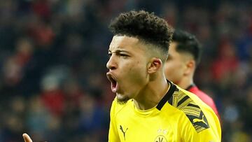 Soccer Football - Bundesliga - Bayer Leverkusen v Borussia Dortmund - BayArena, Leverkusen, Germany - February 8, 2020  Borussia Dortmund&#039;s Jadon Sancho celebrates scoring their third goal which is later disallowed  REUTERS/Leon Kuegeler  DFL regulat