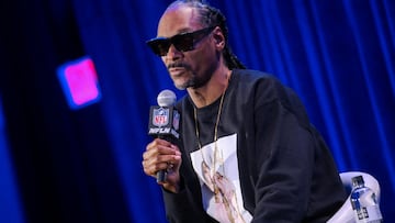 Rapper Snoop Dogg speaks during a news conference about his upcoming performance at the halftime show of Super Bowl LVI in Los Angeles, California, U.S. February 10, 2022. REUTERS/Nathan Frandino