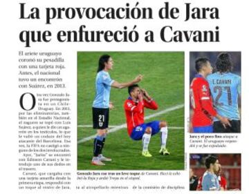 El Mercurio de Chile también informó sobre la acción de Jara a Cavani, recordando su anterior encontrón con Suárez en 2013.