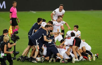 Celebración de los jugadores del Sevilla.