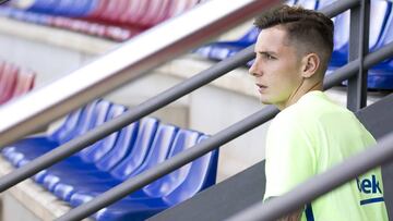 Lucas Digne en un entrenamiento del Barcelona.