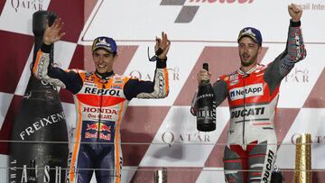 M&aacute;rquez y Dovizioso en el podio de Losail.