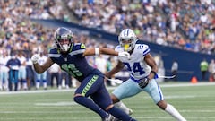 Jaxon Smith-Njigba #11 of the Seattle Seahawks runs a route against the Dallas Cowboys during a preseason game at Lumen Field