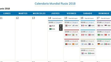 Fechas y horarios de la jornada 1, Mundial 2018: domingo - martes