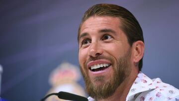 GRAF701. MADRID, 30/05/2019.- El defensa y capitán del Real Madrid Sergio Ramos durante la rueda de prensa ofrecida esta tarde en el estadio Santiago Bernabéu en la que ha anunciado que seguirá en el club madrileño, con el que