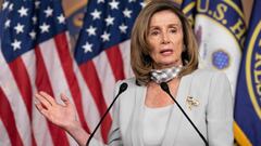 (FILES) In this file photo taken on August 13, 2020 US Speaker of the House, Nancy Pelosi, Democrat of California, holds her weekly press briefing on Capitol Hill in Washington, DC. - Speaker Nancy Pelosi on August 14 said she would recall the House of Re