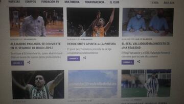 Pantallazo de las &uacute;ltimas noticias de la web del Real Valladolid.