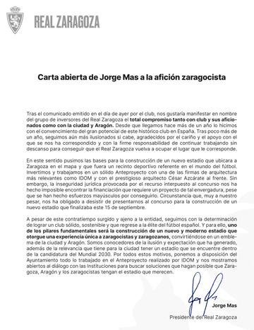 La carta de Jorge Mas.