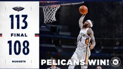 La pareja de los Pelicans hace un partidazo que mantiene al equipo vivo en la lucha por los playoffs. Jokic, triple-doble sin premio. Campazzo, mal.