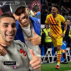 Aubameyang apareció en el vestuario del Barcelona para festejar el triunfo con sus ex compañeros