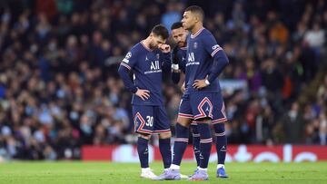 Leo Messi, Neymar y Kylian Mbapp&eacute;, jugadores del Paris Saint-Germain, durante un partido.