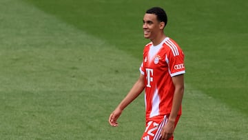Soccer Football - Club World Cup - Group C - Bayern Munich v Auckland City - TQL Stadium, Cincinnati, Ohio, U.S. - June 15, 2025 Bayern Munich's Jamal Musiala celebrates scoring their eighth goal from the penalty spot IMAGN IMAGES via Reuters/Katie Stratman
