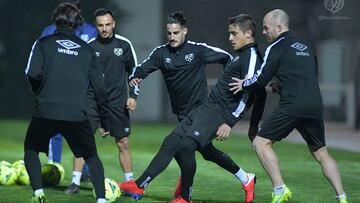 Álvaro, Óscar, Trejo, Isi y Pozo, en un entrenamiento.