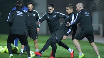 &Aacute;lvaro, &Oacute;scar, Trejo, Isi y Pozo, en un entrenamiento.