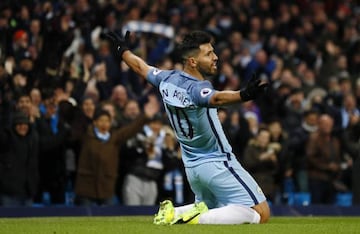 Manchester City's Sergio Aguero celebrates scoring their second goal